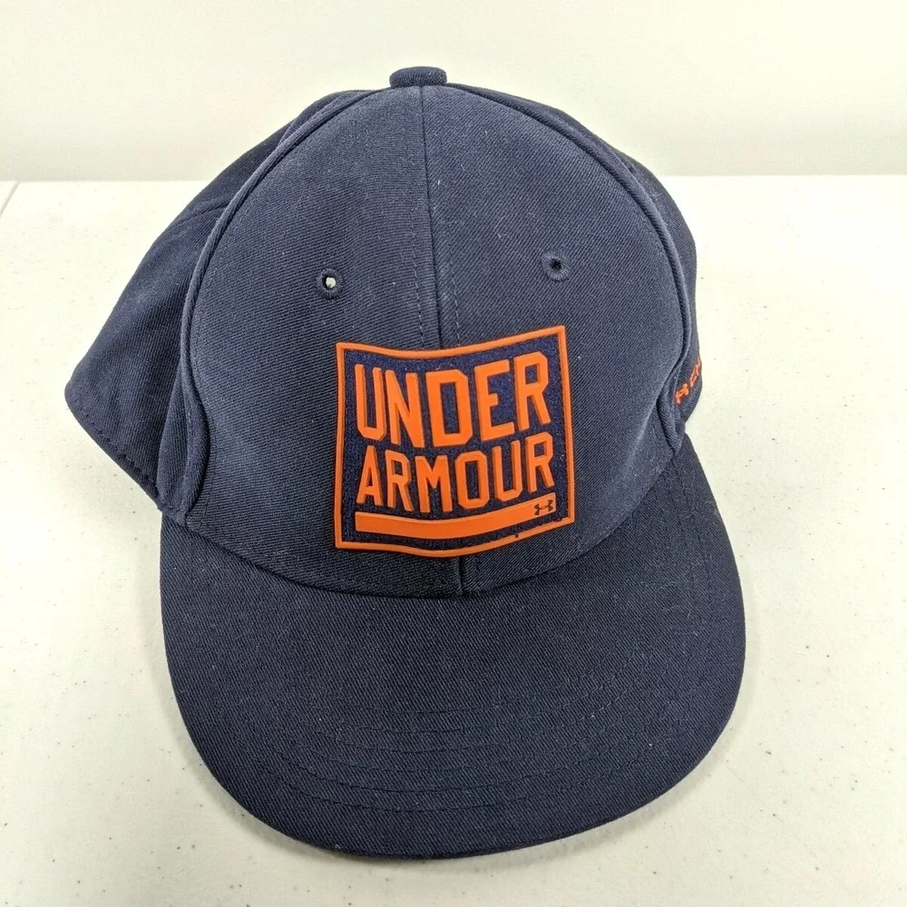 Under Armour Youth Hat Navy Blue Orange Logo HeatGear Snapback Baseball Cap OSFA